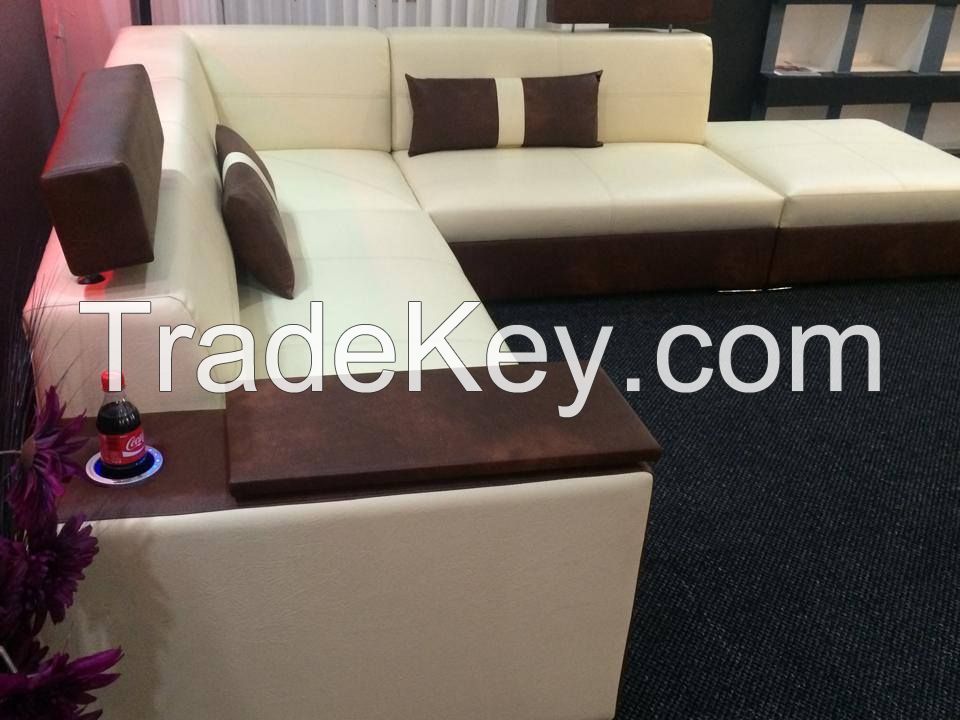 Corner Sofa with Laptop Turntable and Drink Cooler