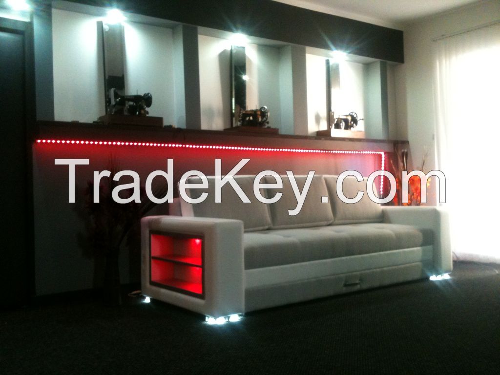 Sofa Bed with LED Shelving