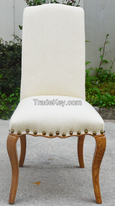 French Natural Upholstered Fabric Wood Dining Chair