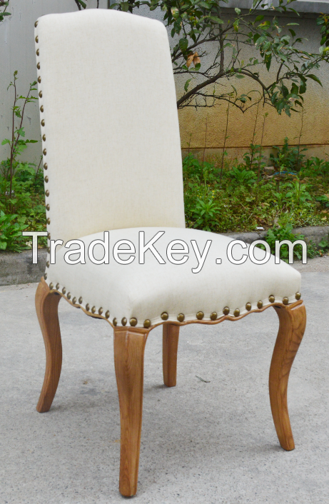 French Natural Upholstered Fabric Wood Dining Chair