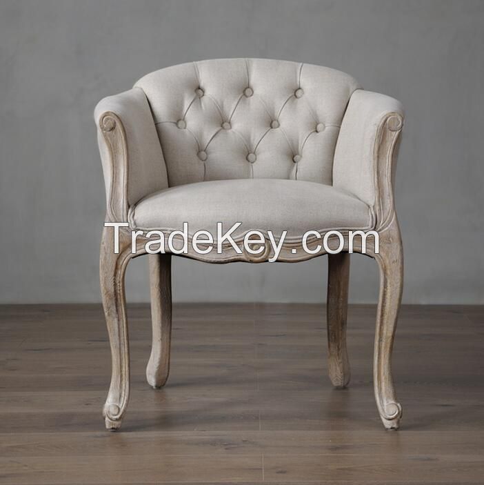 French Classic Antique finshing Single Seat Fabric Sofa Chair