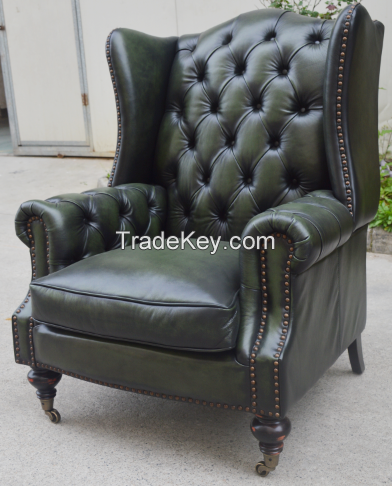 2015 Hot Sale Antique Chesterfield Leather Atrovirens Sofa Chair with wheels