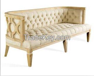 Classic French Style Solid Wood Wedding Sofa Upholstered Three Seat Sofa