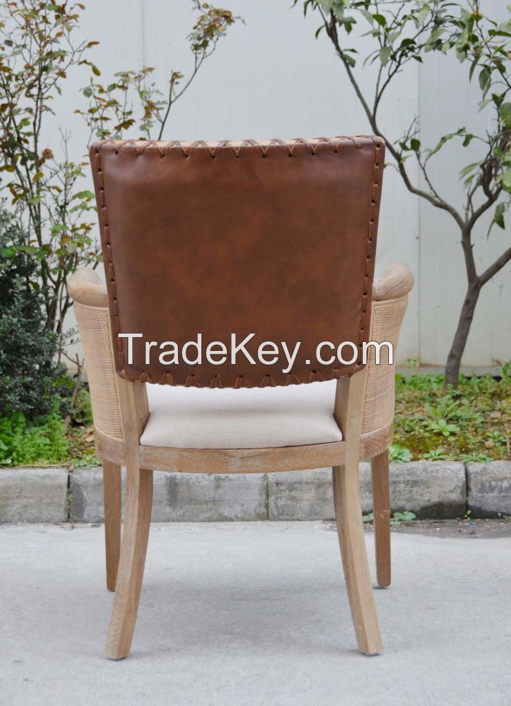 Home Rattan Dining Chair with Leather Back /Hotel Banquet Chair for Sale/ Rattan Side Chair