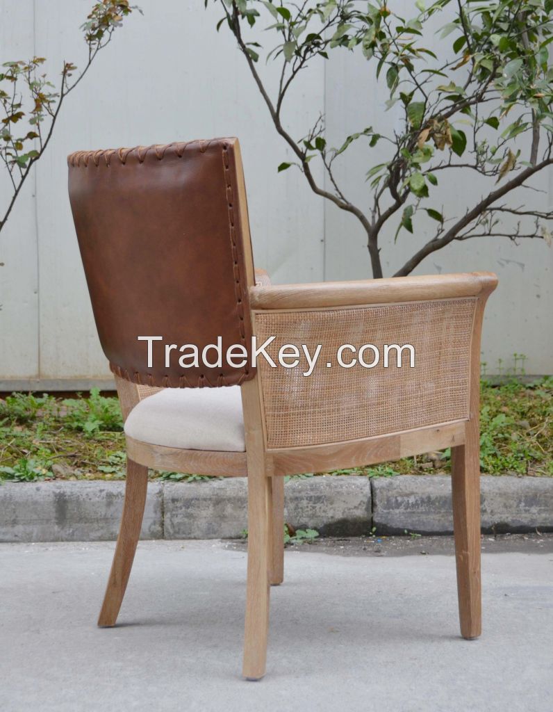 Home Rattan Dining Chair with Leather Back /Hotel Banquet Chair for Sale/ Rattan Side Chair
