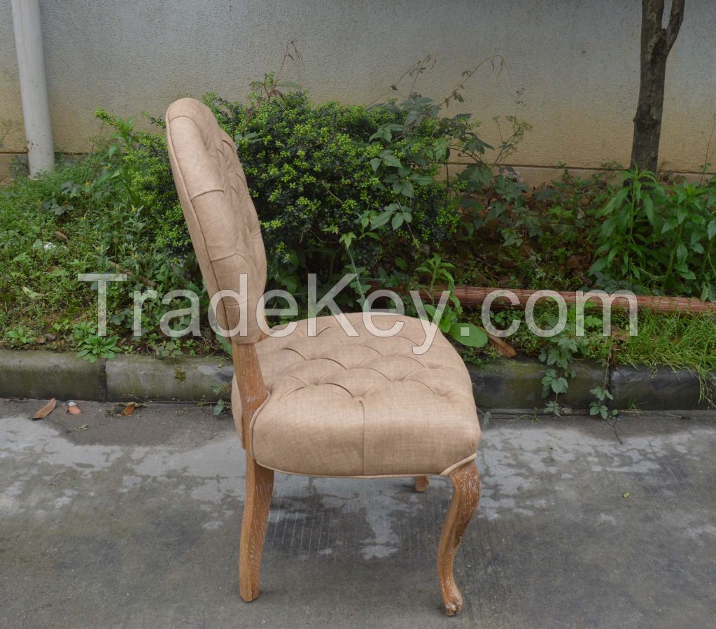 French Round Back Chair Accent Hotel Round Button Tufted Oak Wood Chair for sale