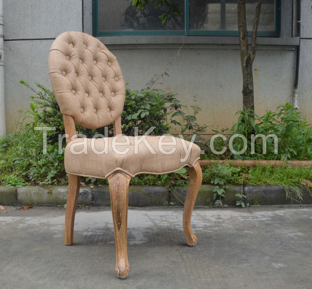 French Round Back Chair Accent Hotel Round Button Tufted Oak Wood Chair for sale