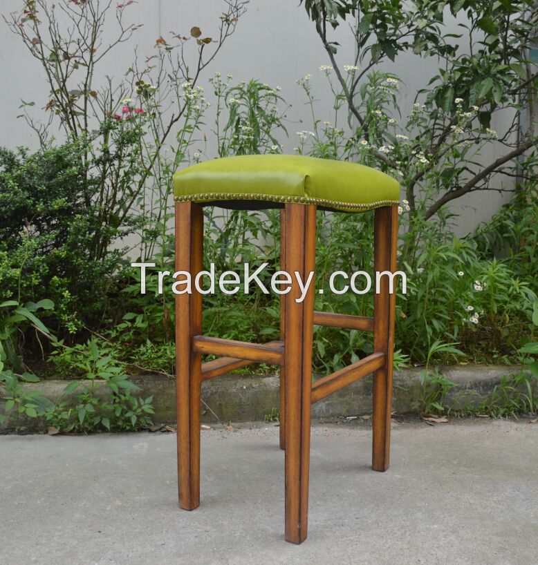 Wholesale pu leather seat chair french provicial vintage wood bar chair