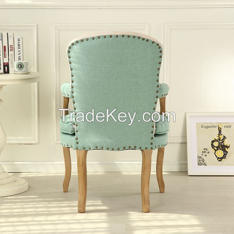 Vintage solid wood dining room chair linen upholstered armchair