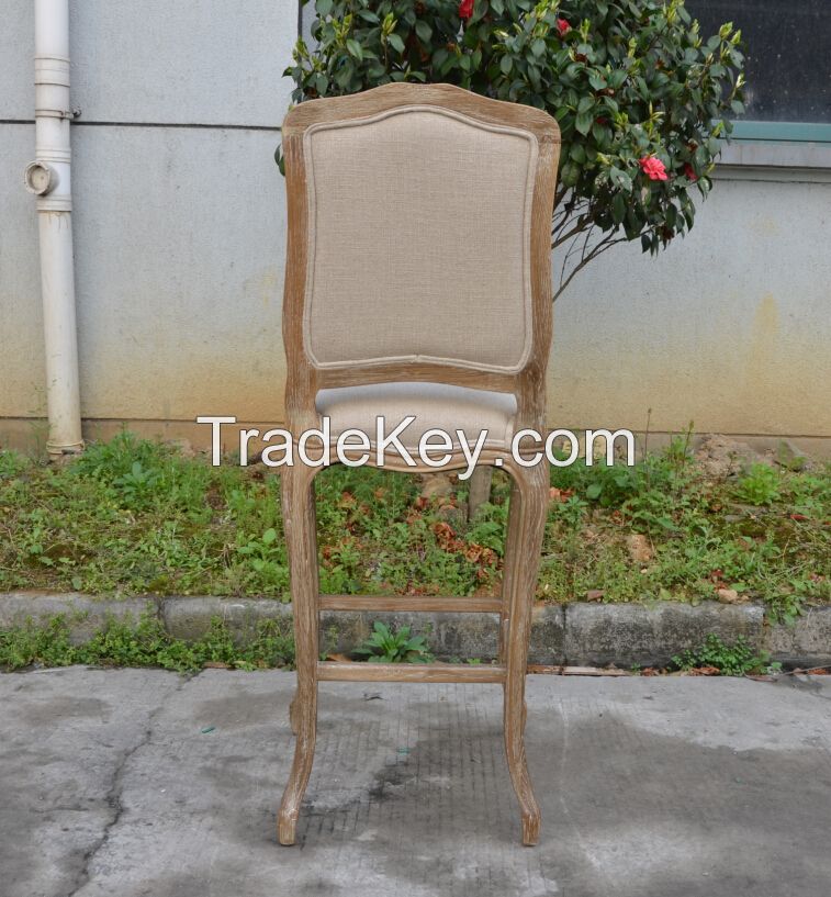 Elegant french provincial reataurant oak wood linen upholstery bar chair