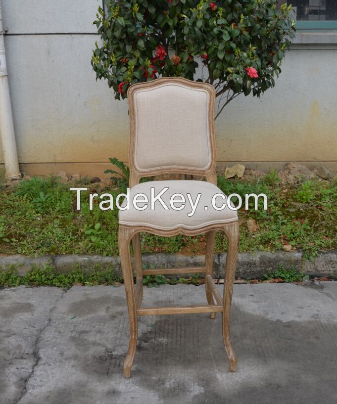 Elegant french provincial reataurant oak wood linen upholstery bar chair