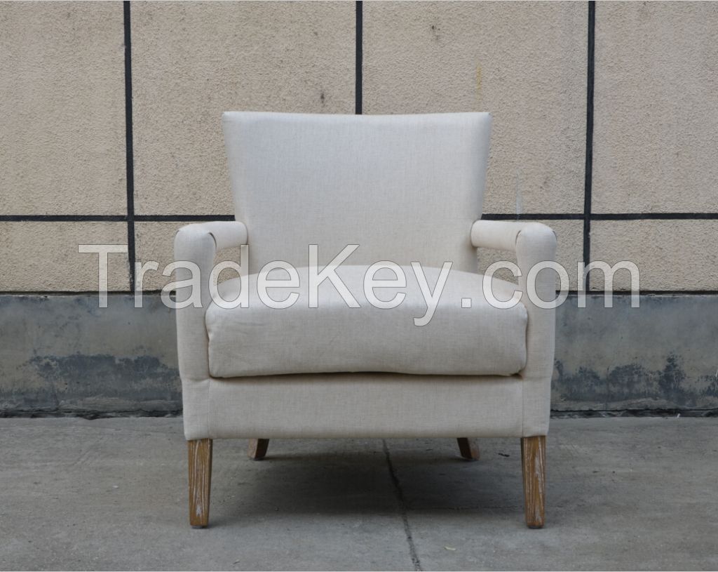 French Style Fabric Cushion Antique Wooden Armchair