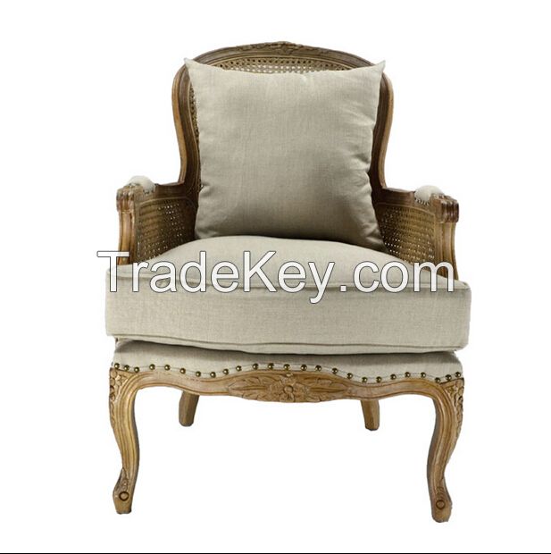 French Provincial Rattan Design Wooden Living Room Armchair