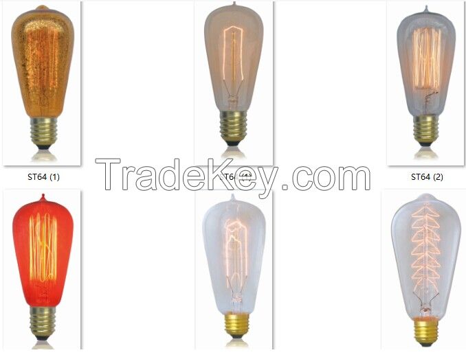 ST64 Thomas Edison Carbon filament bulbs lighting retro wall lights 15w e27 lamps edison style incandescent bulb