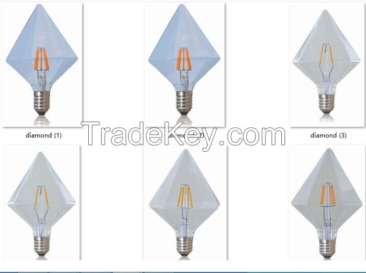 led light bulb110V 220v Diamond shapes light lighting e27 lamp base 3w vintage light bulb e27 led filament bulb