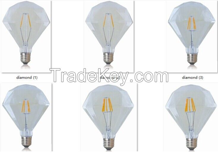 led light bulb110V 220v Diamond shapes light lighting e27 lamp base 3w vintage light bulb e27 led filament bulb