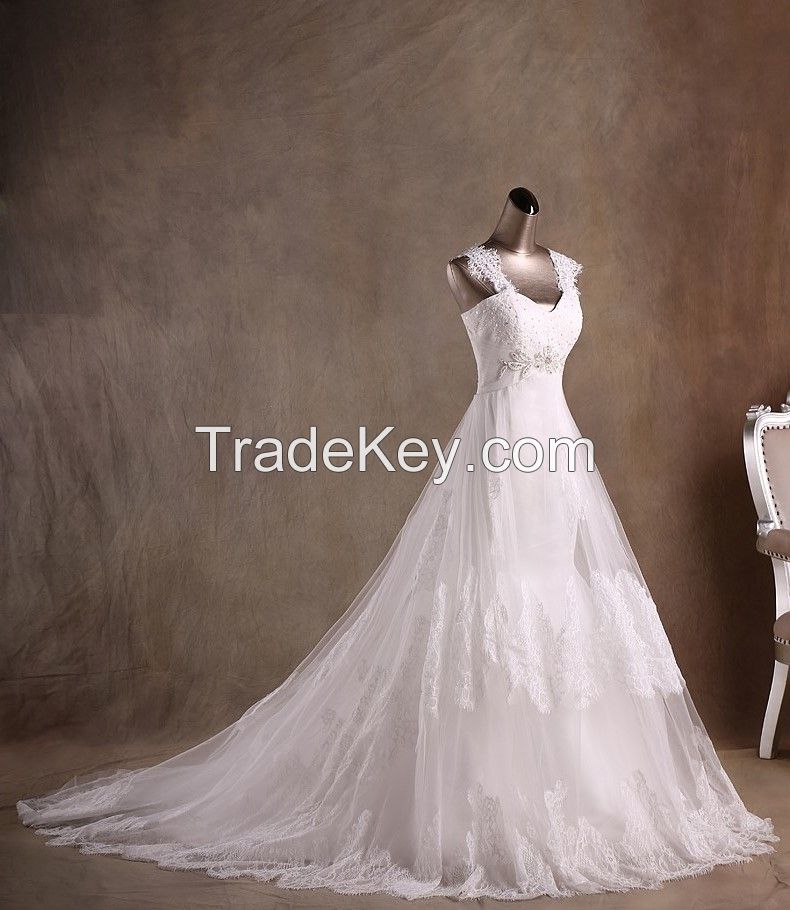Elegant A Line Sweetheat Floor Length Lace Wedding Dresses with Beads