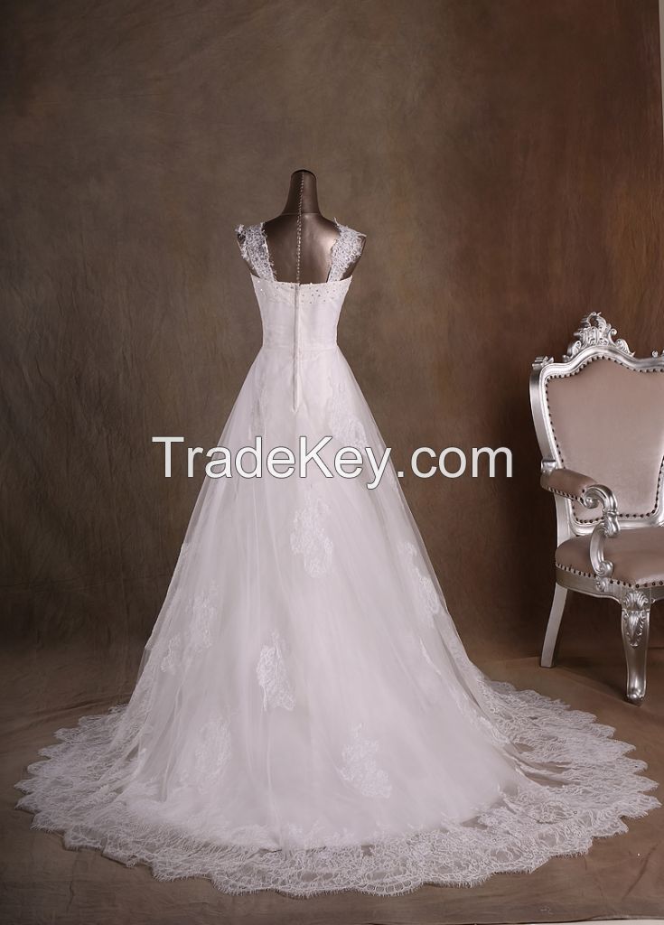 Elegant A Line Sweetheat Floor Length Lace Wedding Dresses with Beads