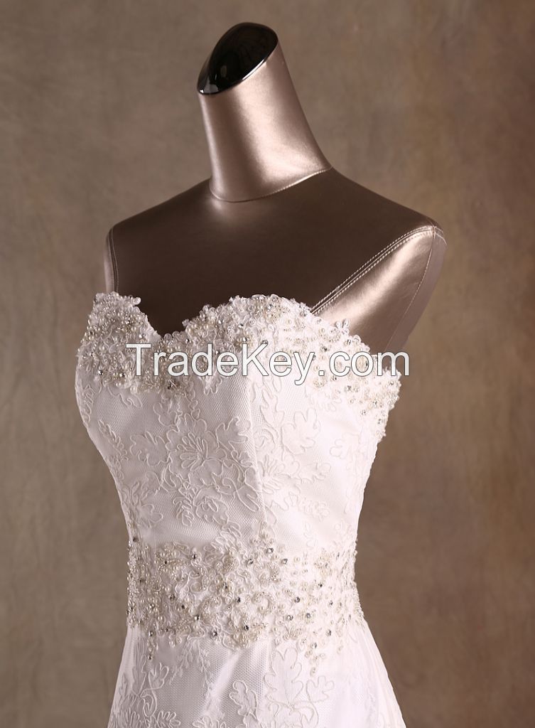 Elegant A Line Sweetheat Floor Length Lace Wedding Dresses with Beads