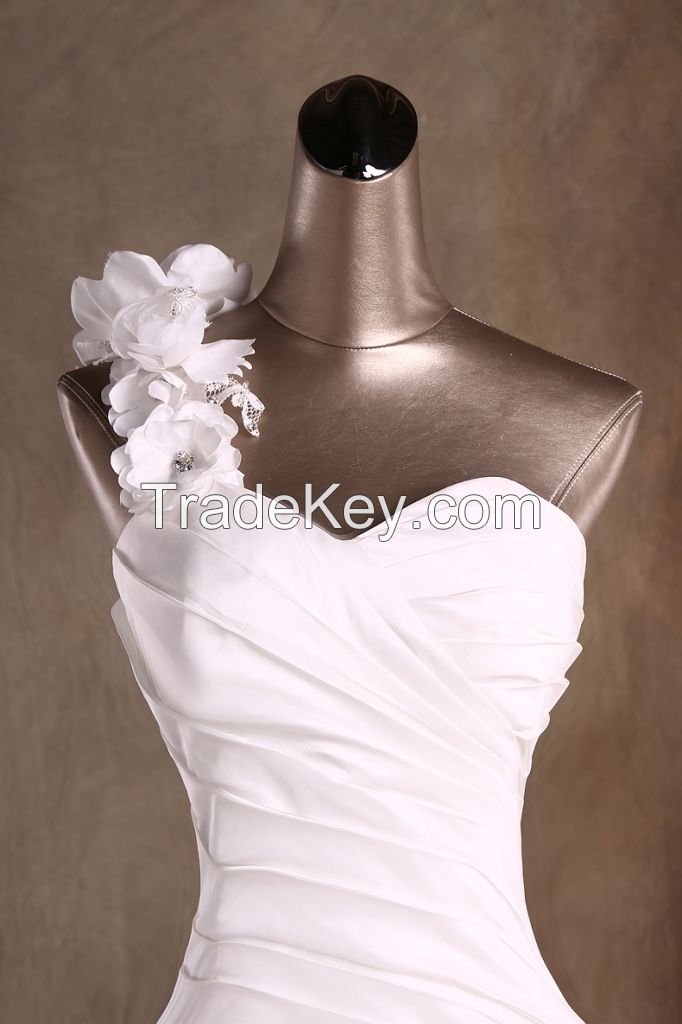 Elegant Mermaid One Shoulder Taffeta Wedding Dresses with Flowers