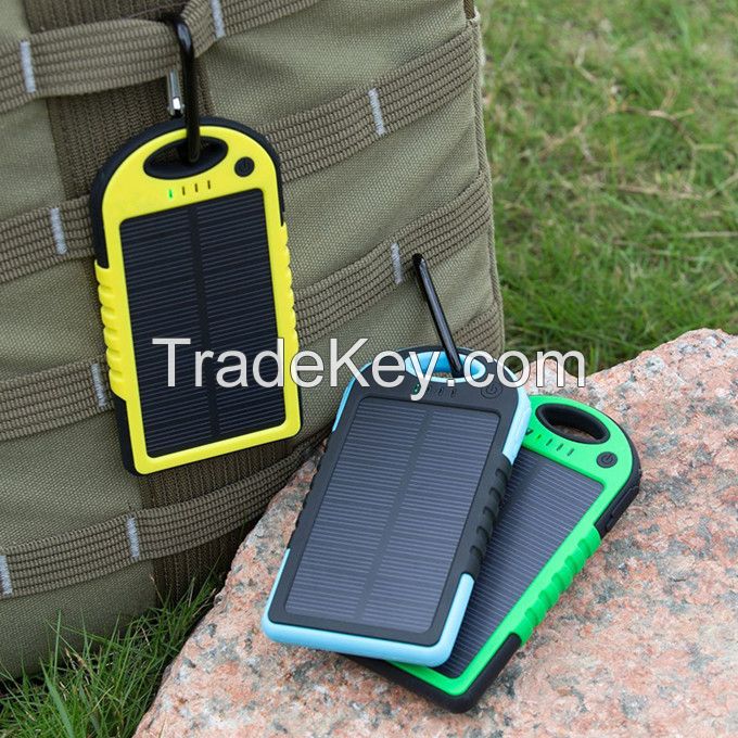 Portable solar charger 5000mah with Backpack hook