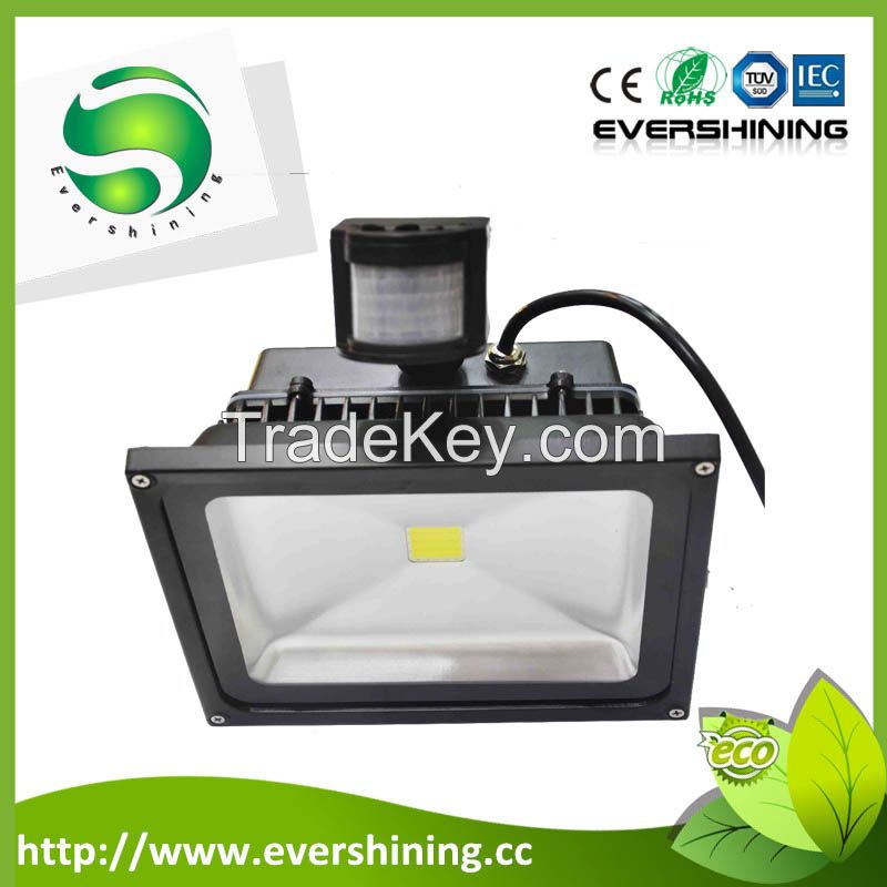shenzhen factory high lumen 110lm/w pir motion sensor 30w 40w 50w  led flood light
