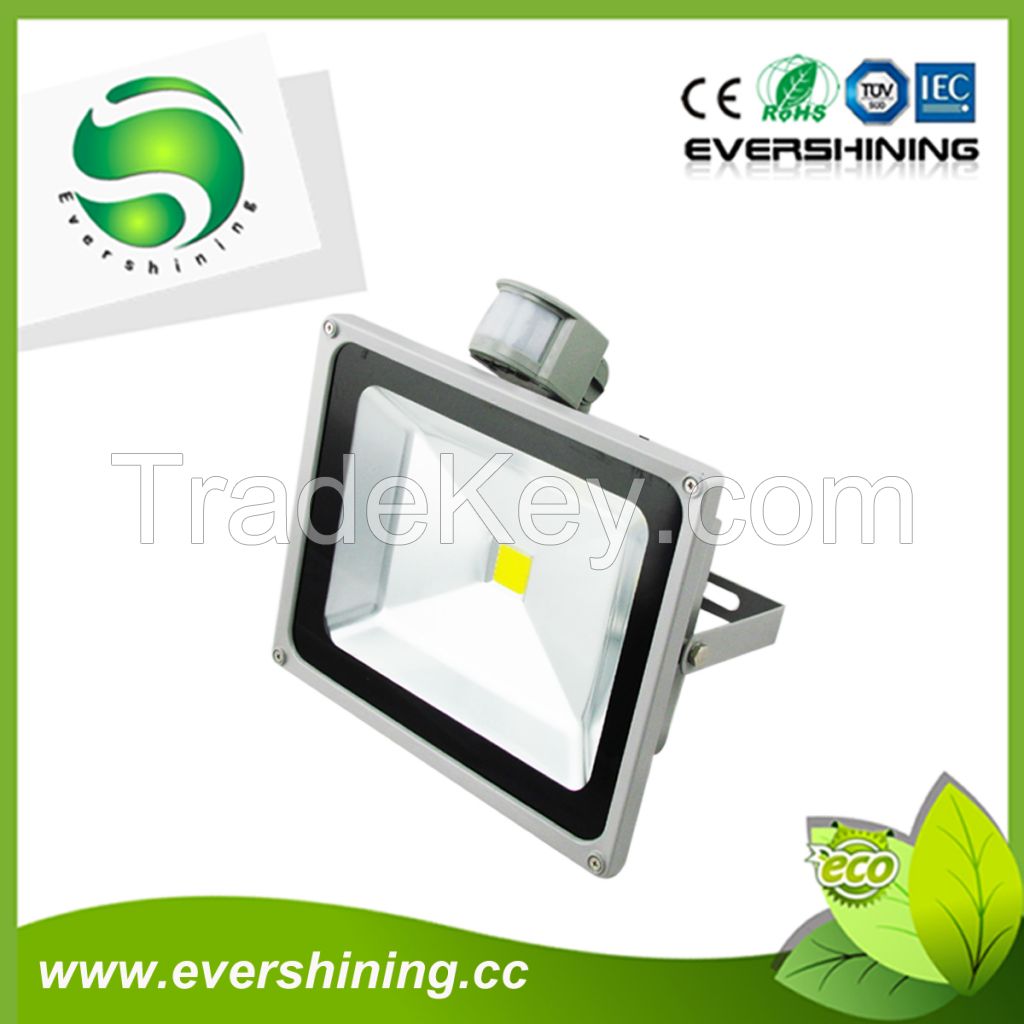 shenzhen factory high lumen 110lm/w pir motion sensor 30w 40w 50w  led flood light