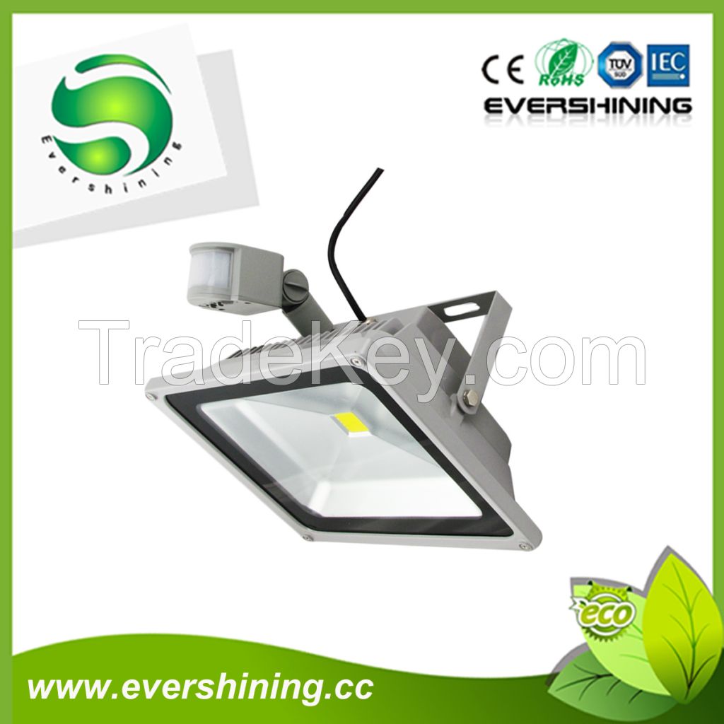 shenzhen factory high lumen 110lm/w pir motion sensor 30w 40w 50w  led flood light