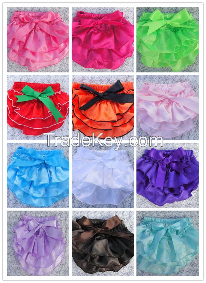 baby satin ruffles bloomers shorts with ribbon bow kids skirt diaper covers