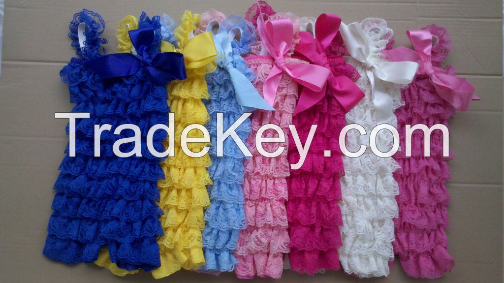 baby lace ruffles rompers with straps and bow kids bodusuit jumpsuit