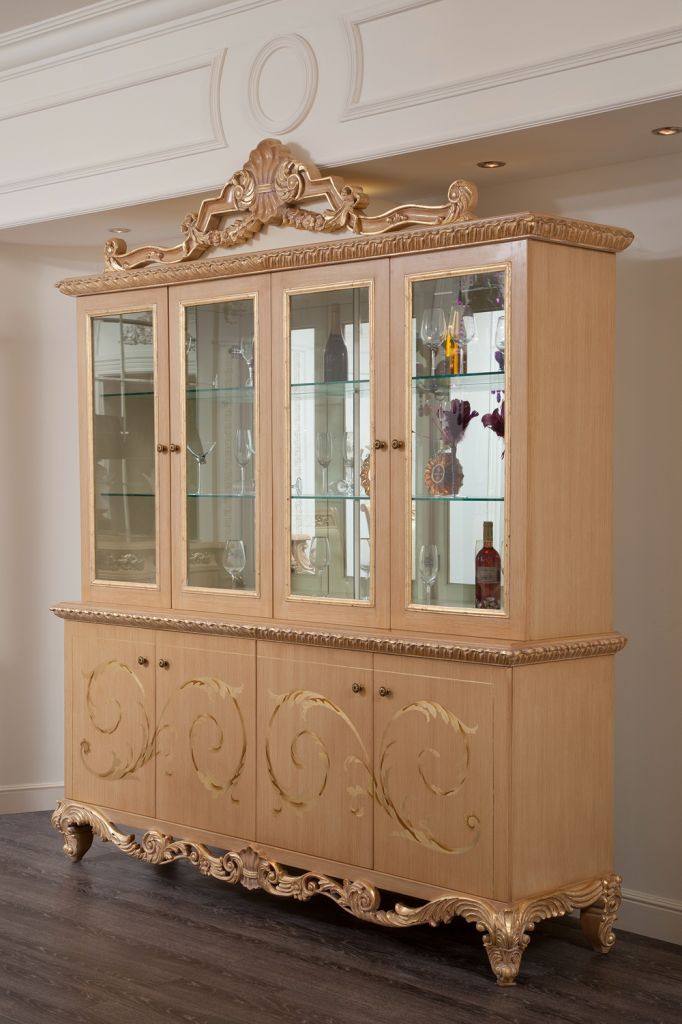 Antique gold hand carved Louis XV glass display cabinet, space saving furniture