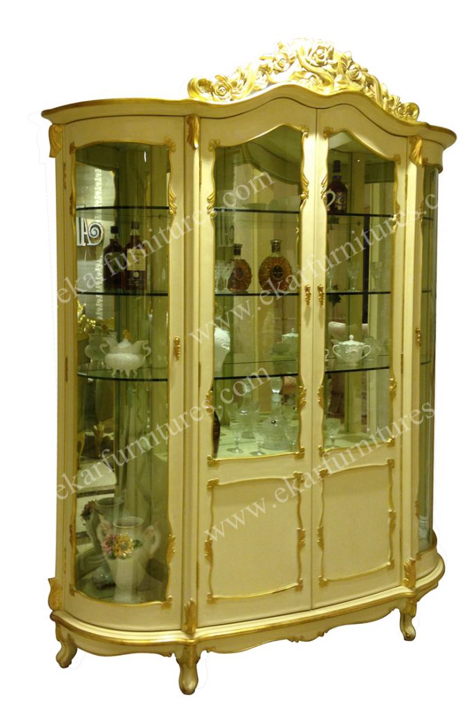 Oval Curio cabinet 4 doors living room cabinets with 3 glass shelves