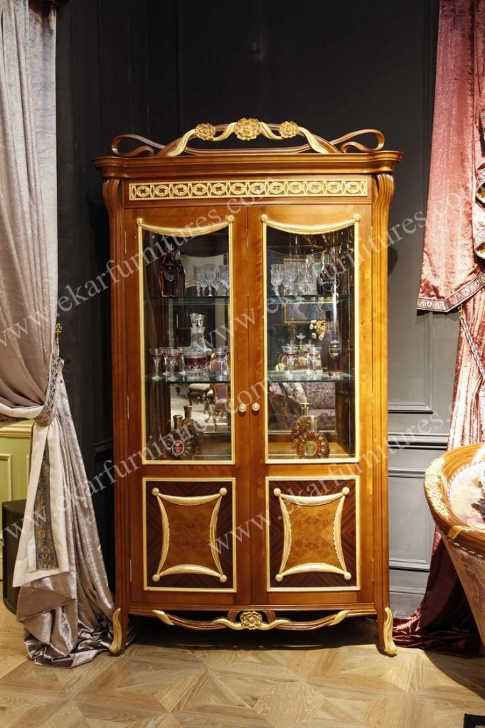 China antique glass design Corner curio cabinet 2 door