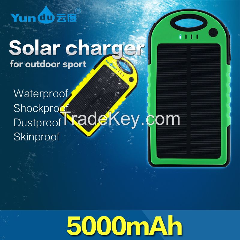 Solar Panel 5000mAh Portable Backup Power bank  Dual USB Charger for iPhone 6, 6 Plus, 5s, 5c, Most Android/Windows SmartPhones