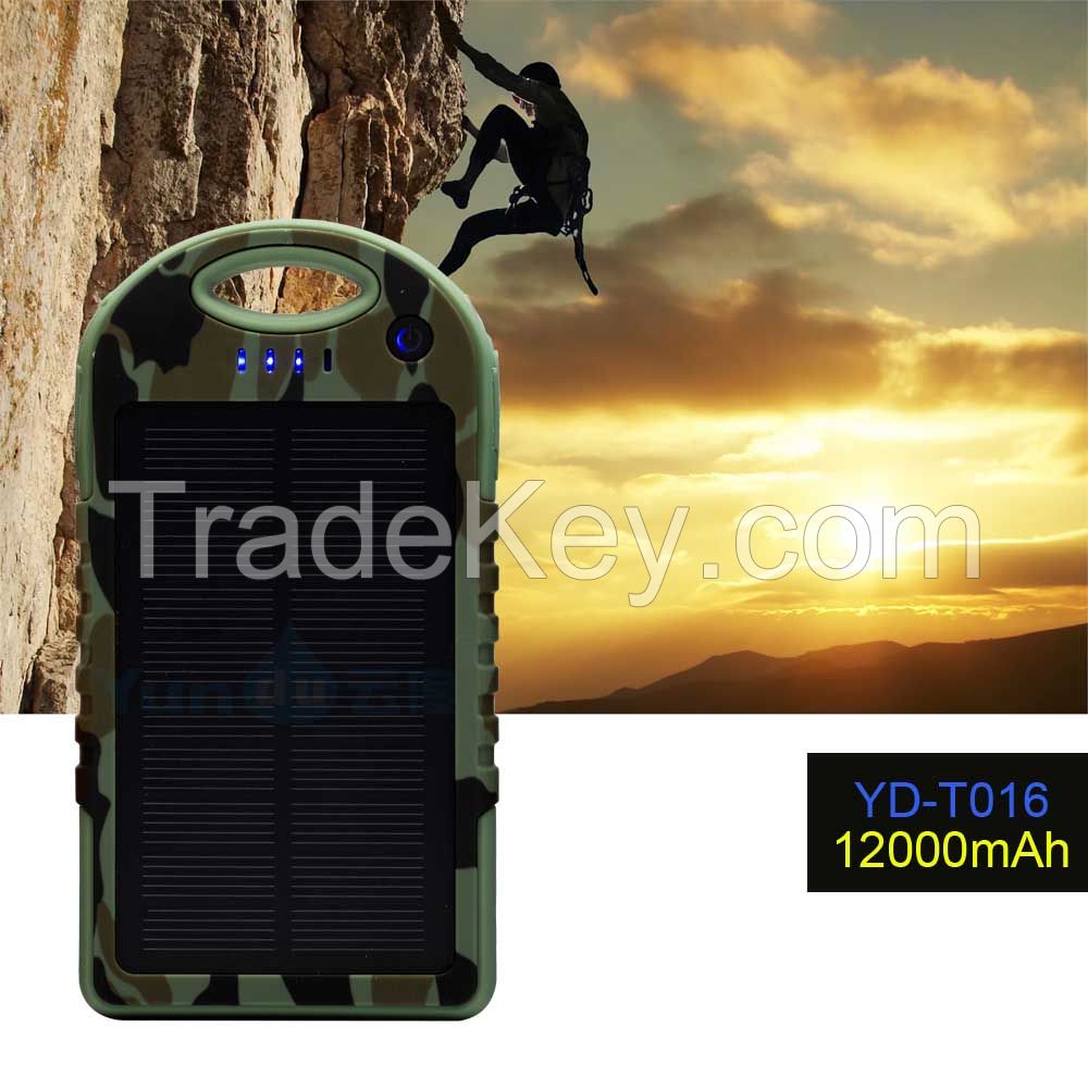 Travel outdoor emergency 12000mah mobile phones charger portable solar power bank