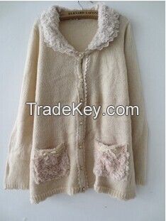 Fashion Knitting sweater Coat with Rabbit Fur Knitted Collar Rabbit Fur Coat Quality Supplier/OEM/ODM STYLE