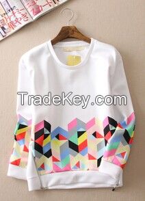 New british style graceful comfortable O-neck white cotton hoodies wtih printing