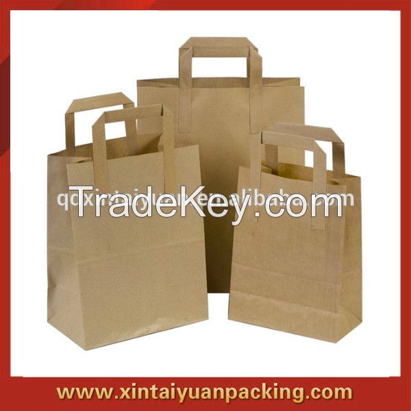 Brown Kraft Cheap Paper Bags / Flat Handle Nature Kraft Paper Bags