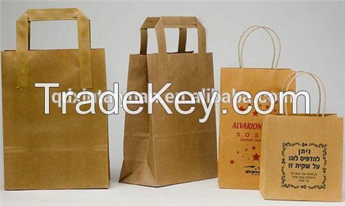 Brown Kraft Cheap Paper Bags / Flat Handle Nature Kraft Paper Bags