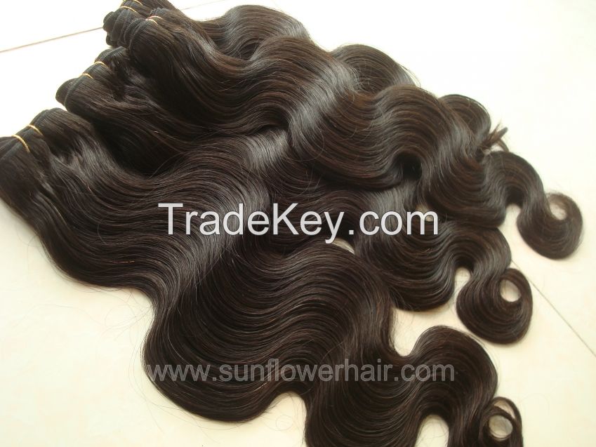 Best quality natural black virgin brazilian hair weave in body wave