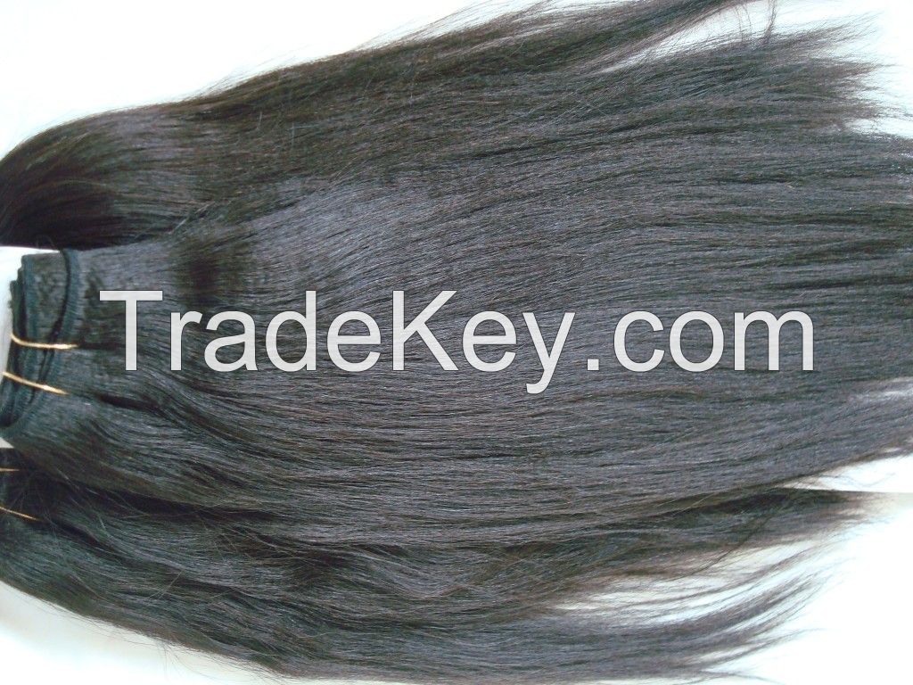 Virgin malaysian hair weft in yaki style natural black