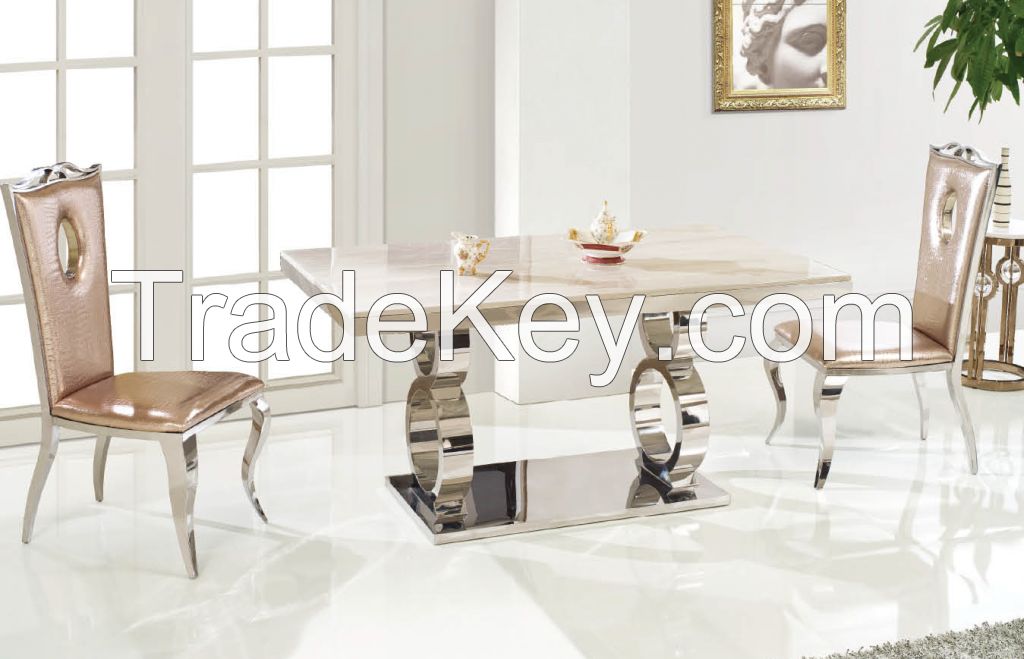 Rectangle marble surface stainless steel dining table