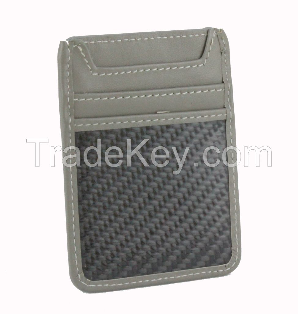 Genuine Leather Carbon Fiber Wallet Card Holder RFID Blocking