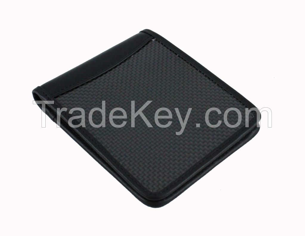 Genuine Leather Carbon Fiber Wallet Card Holder RFID Blocking