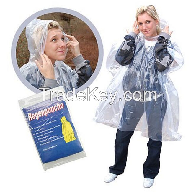 Emergency Pocket PE Rain Ponchos disposable raincoat