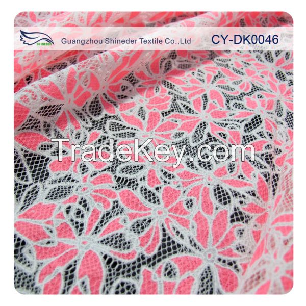 2014 Newest burnout chemical lace polyester fabric cotton lace fabric for fashion lady dress Guangzhou CY-DK0046