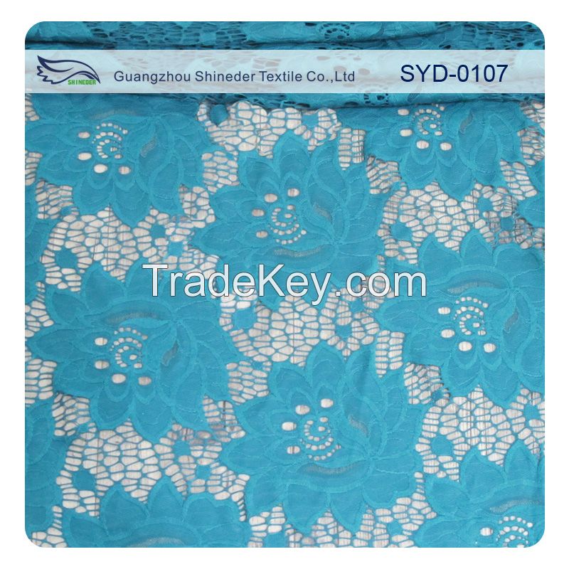 sky blue rose flower pattern guipure lace fabric for evening suit SYD-0107