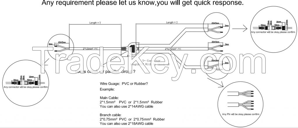 Splitter 1 to 8, IP68 customize waterproof cable Y connector