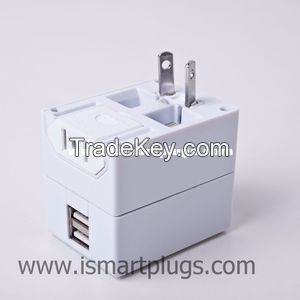 Universal All in one travel plug socket with 2.1A dual usb travel Power Adapter TQ609-2