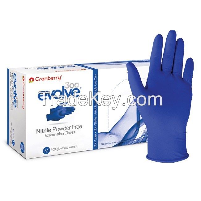 DISPOSABLE CRANBERRY EVOLVE300 NITRILE GLOVES 100 % POWDER FREE LATEX FREE BLACK AND BLUE S M L XL